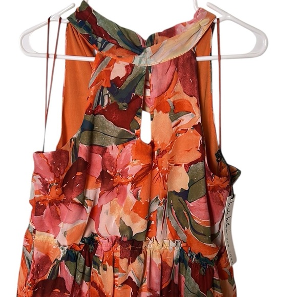 NICOLE MILLER  floral sleeveless halter dress, XL, sheer,chiffon,lined,tiered. - Picture 12 of 15
